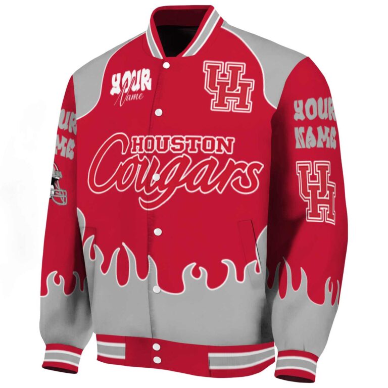 personalized houston cougars fire graphic red jacket best selling
