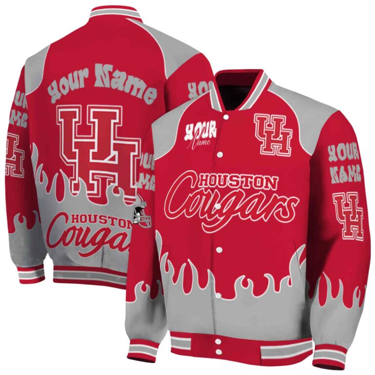 personalized houston cougars fire graphic red jacket fashion forward