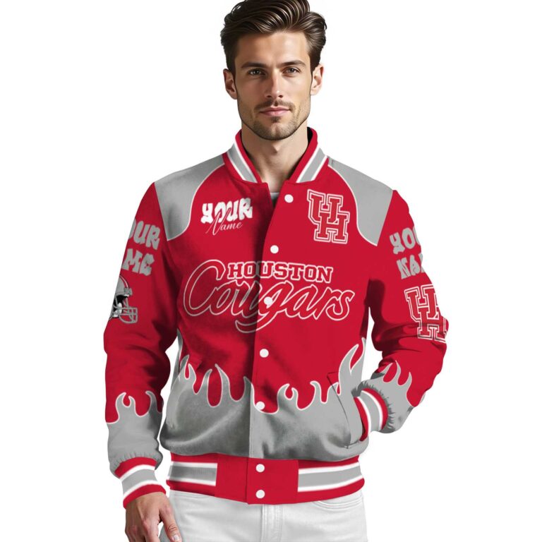 personalized houston cougars fire graphic red jacket high quality