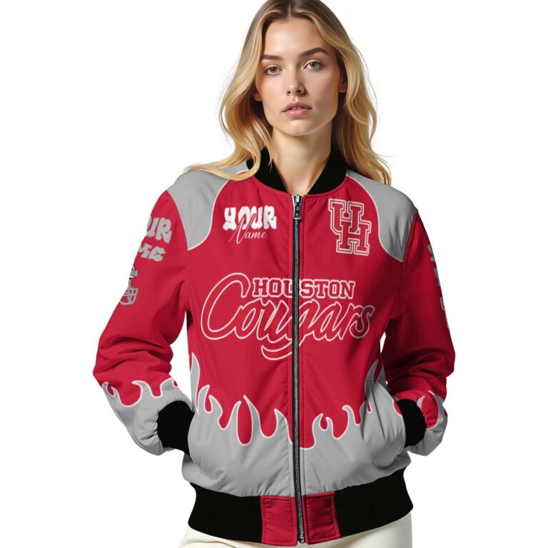 personalized houston cougars fire graphic red jacket latest model