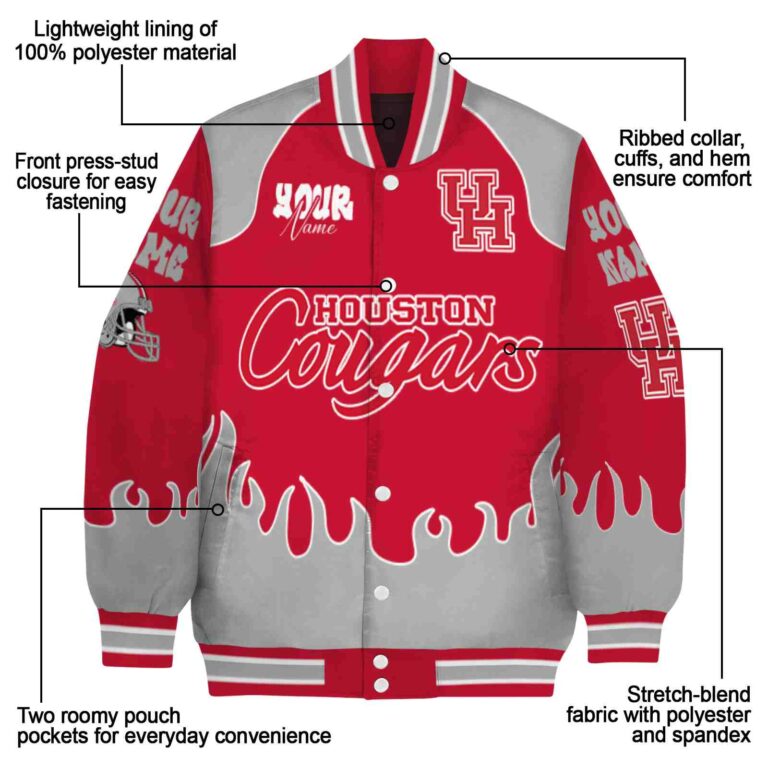personalized houston cougars fire graphic red jacket new arrival