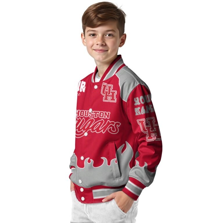 personalized houston cougars fire graphic red jacket trendy