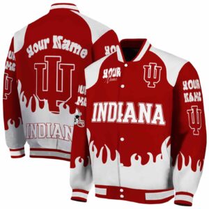 personalized indiana hoosiers fire graphic red jacket fashion forward
