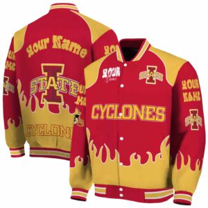 personalized iowa state cyclones fire graphic red jacket fashion forward