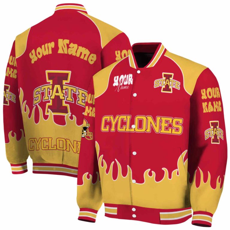 personalized iowa state cyclones fire graphic red jacket fashion forward