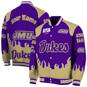 personalized james madison dukes fire graphic purple jacket fashion forward