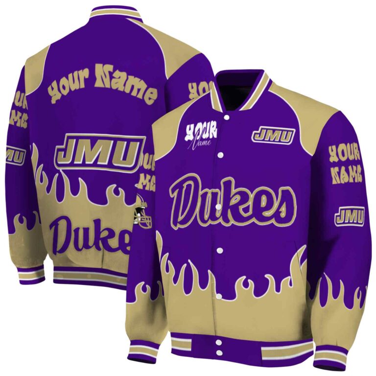 personalized james madison dukes fire graphic purple jacket fashion forward