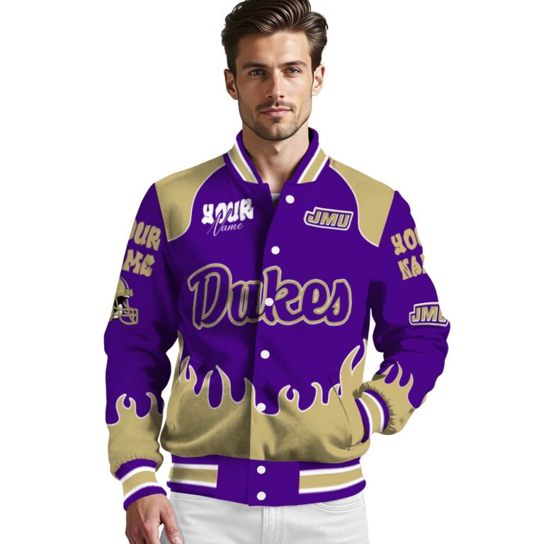 personalized james madison dukes fire graphic purple jacket high quality
