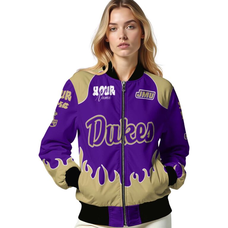 personalized james madison dukes fire graphic purple jacket latest model