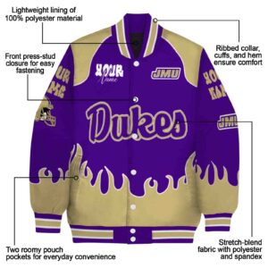 personalized james madison dukes fire graphic purple jacket new arrival
