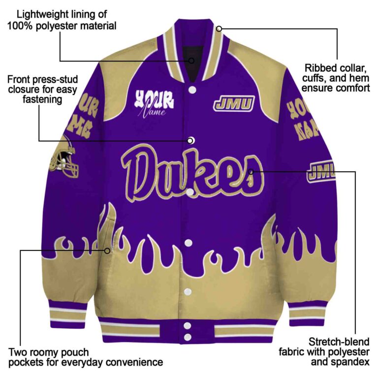 personalized james madison dukes fire graphic purple jacket new arrival