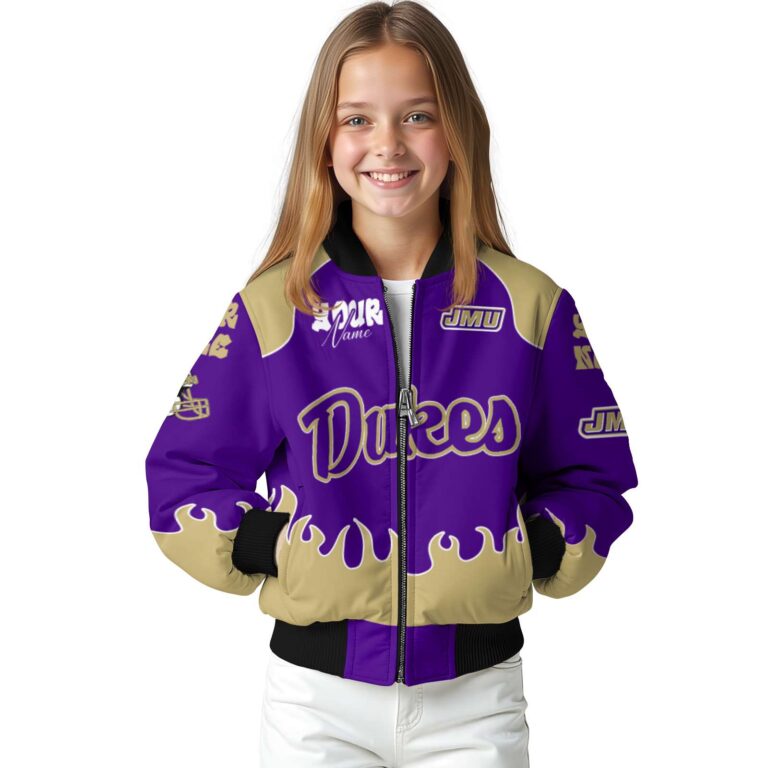 personalized james madison dukes fire graphic purple jacket top rated