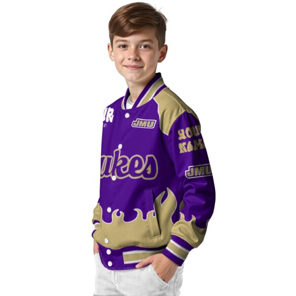 personalized james madison dukes fire graphic purple jacket trendy