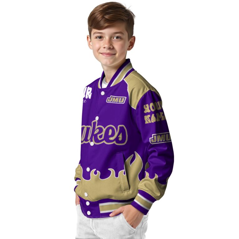personalized james madison dukes fire graphic purple jacket trendy