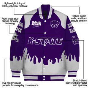 personalized kansas state wildcats fire graphic purple jacket new arrival