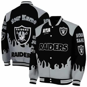 personalized las vegas raiders fire graphic black jacket fashion forward