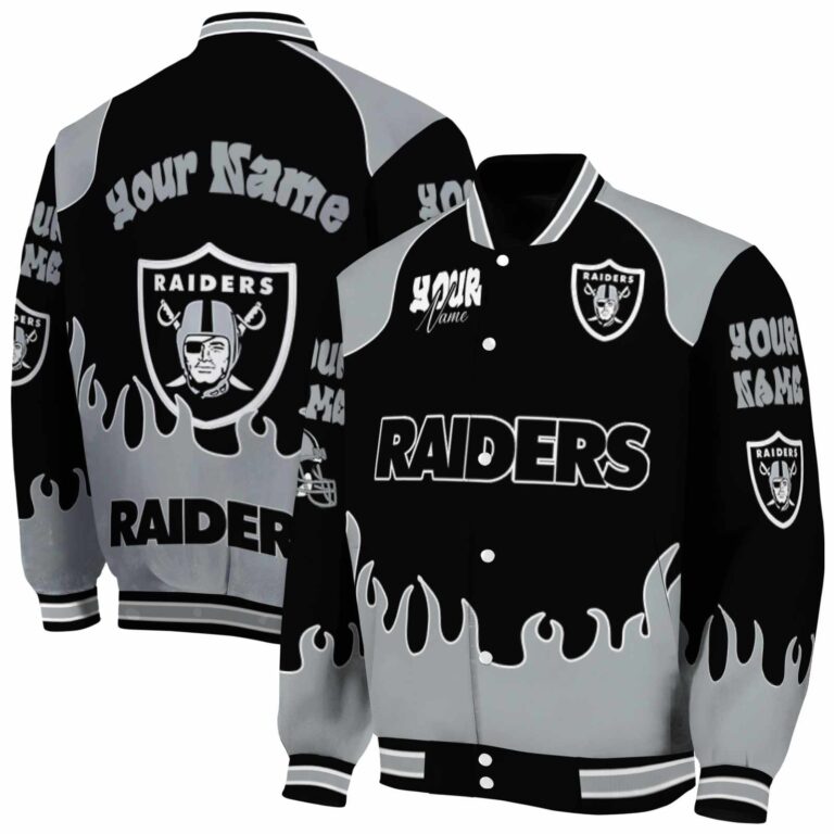 personalized las vegas raiders fire graphic black jacket fashion forward