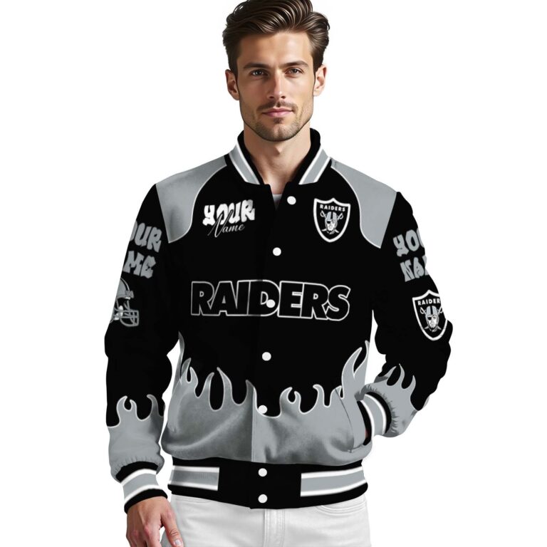 personalized las vegas raiders fire graphic black jacket high quality