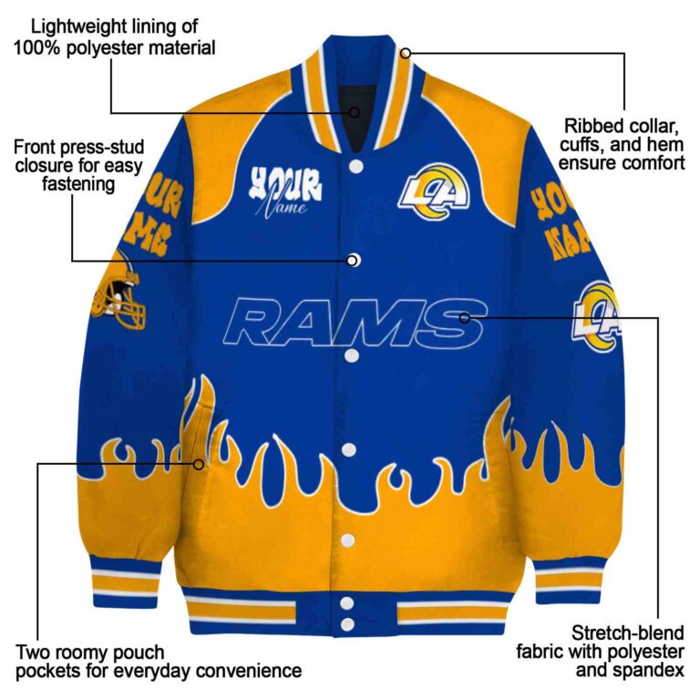 personalized los angeles rams fire graphic blue jacket new arrival