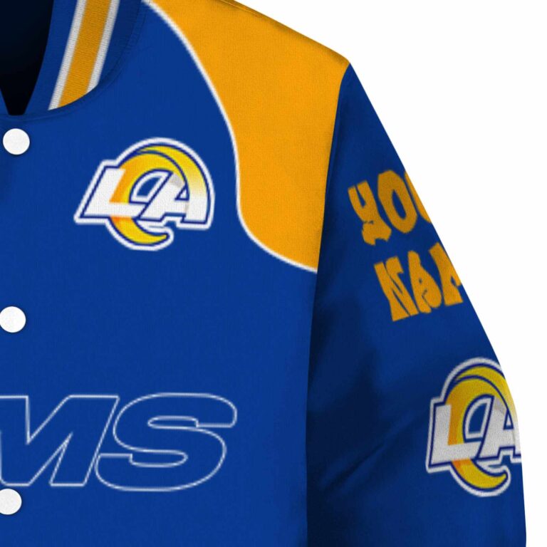 personalized los angeles rams fire graphic blue jacket premium grade