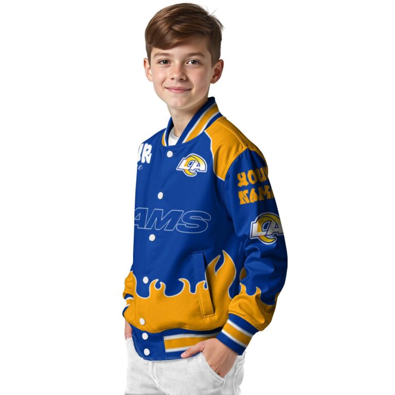 personalized los angeles rams fire graphic blue jacket trendy