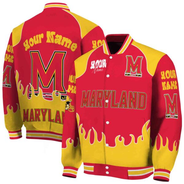 personalized maryland terrapins fire graphic red jacket fashion forward