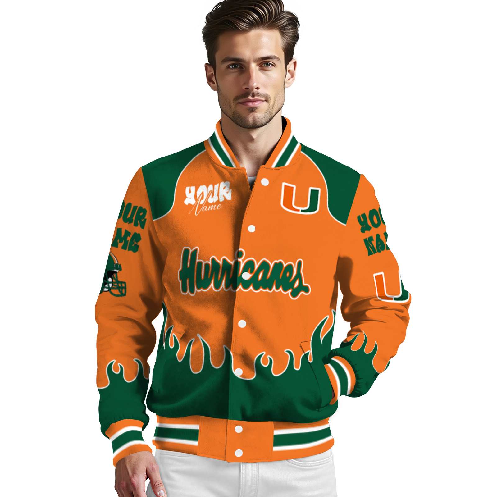 personalized miami hurricanes fire graphic orange jacket high quality personalized miami hurricanes fire graphic orange jacket high quality