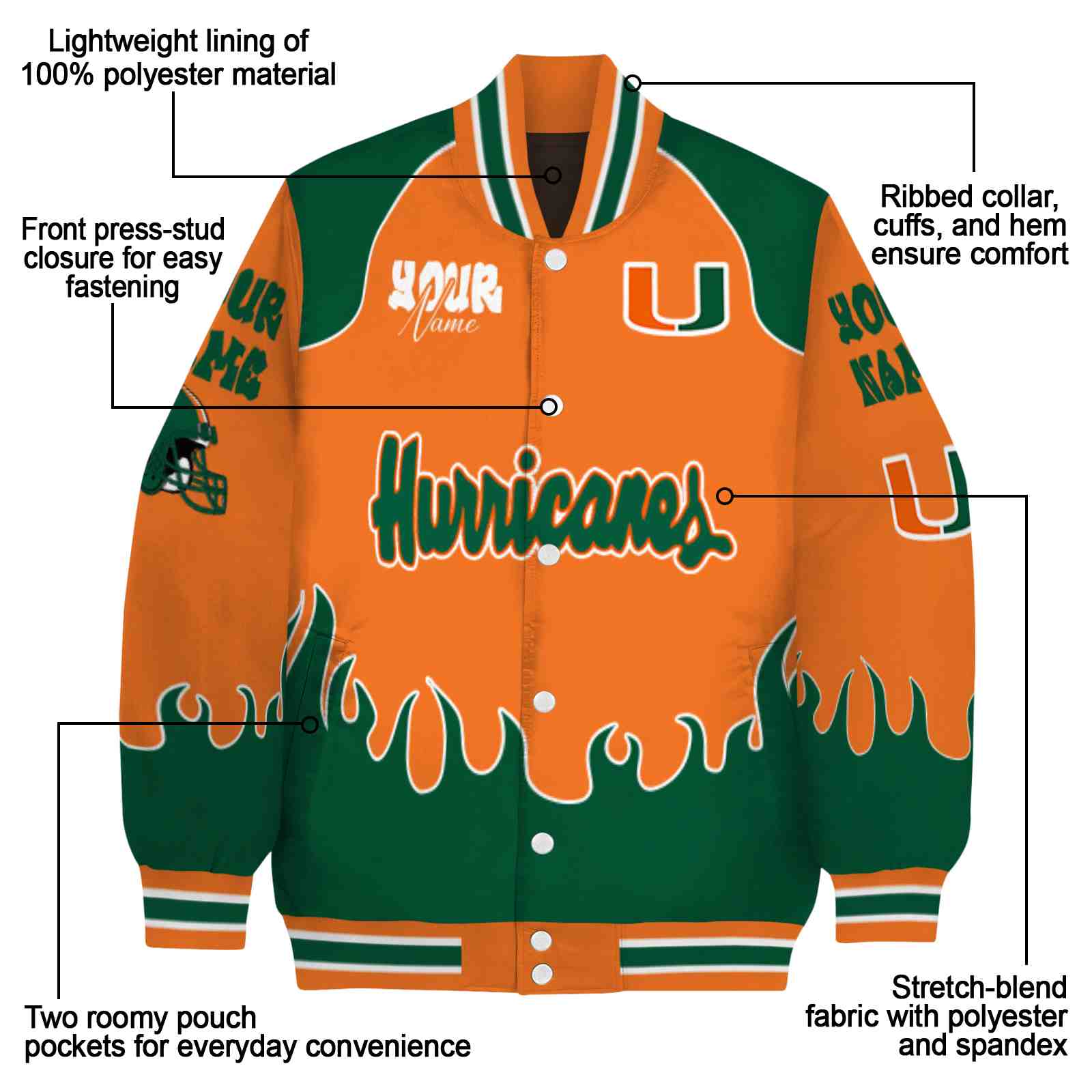 personalized miami hurricanes fire graphic orange jacket new arrival personalized miami hurricanes fire graphic orange jacket new arrival