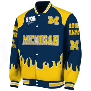 personalized michigan wolverines fire graphic blue jacket best selling