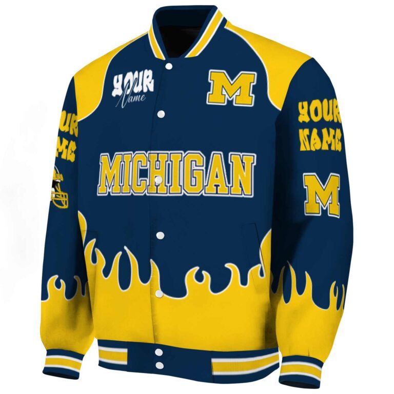 personalized michigan wolverines fire graphic blue jacket best selling