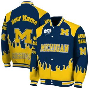 personalized michigan wolverines fire graphic blue jacket fashion forward