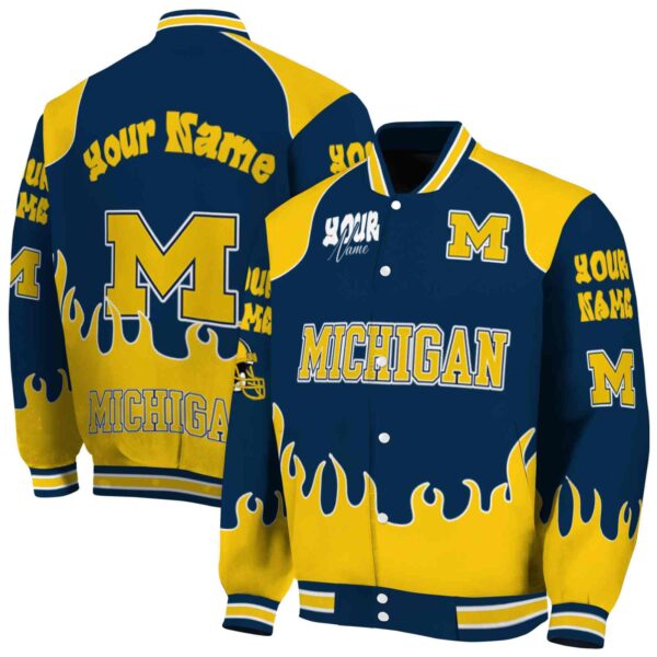 personalized michigan wolverines fire graphic blue jacket fashion forward