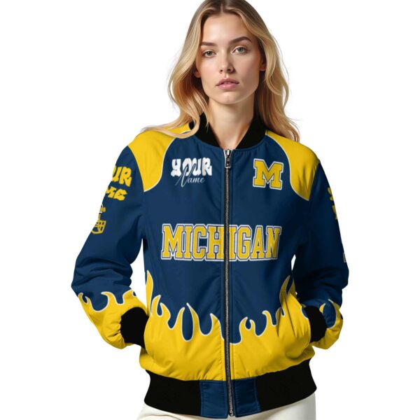personalized michigan wolverines fire graphic blue jacket latest model