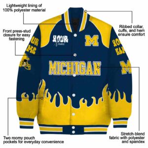 personalized michigan wolverines fire graphic blue jacket new arrival