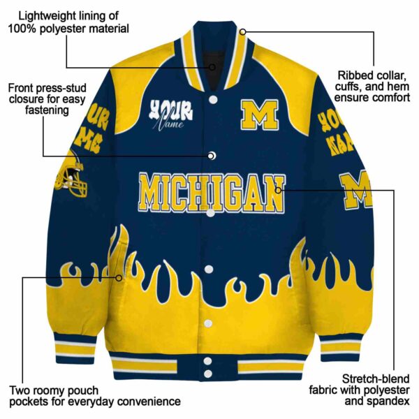 personalized michigan wolverines fire graphic blue jacket new arrival