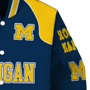 personalized michigan wolverines fire graphic blue jacket premium grade