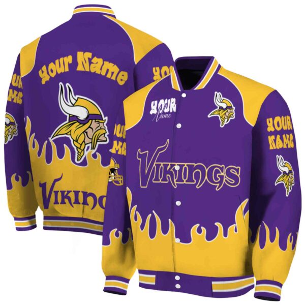 personalized minnesota vikings fire graphic purple jacket fashion forward