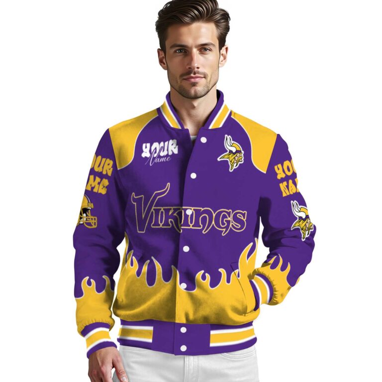 personalized minnesota vikings fire graphic purple jacket high quality