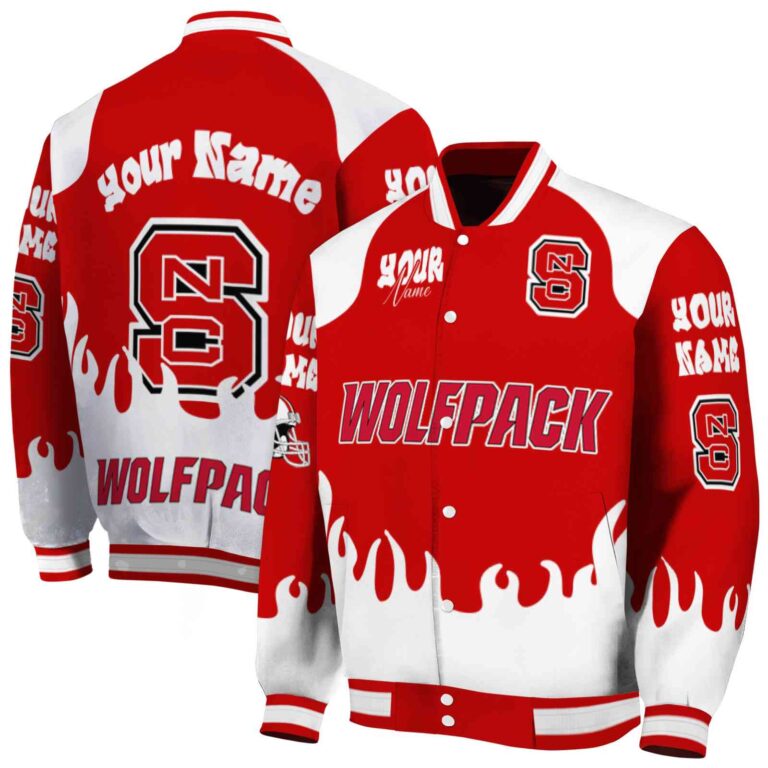 personalized nc state wolfpack fire graphic red jacket fashion forward