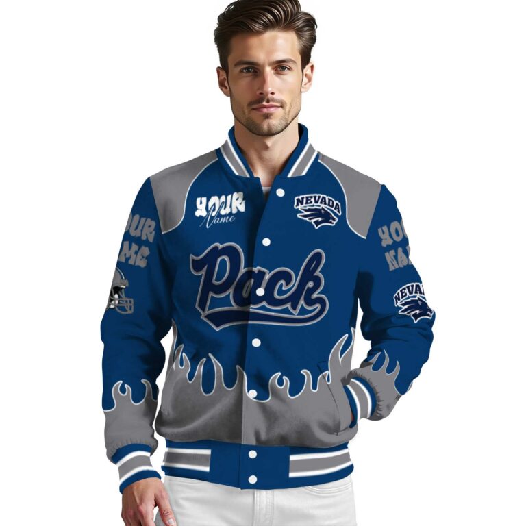 personalized nevada wolf pack fire graphic blue jacket high quality