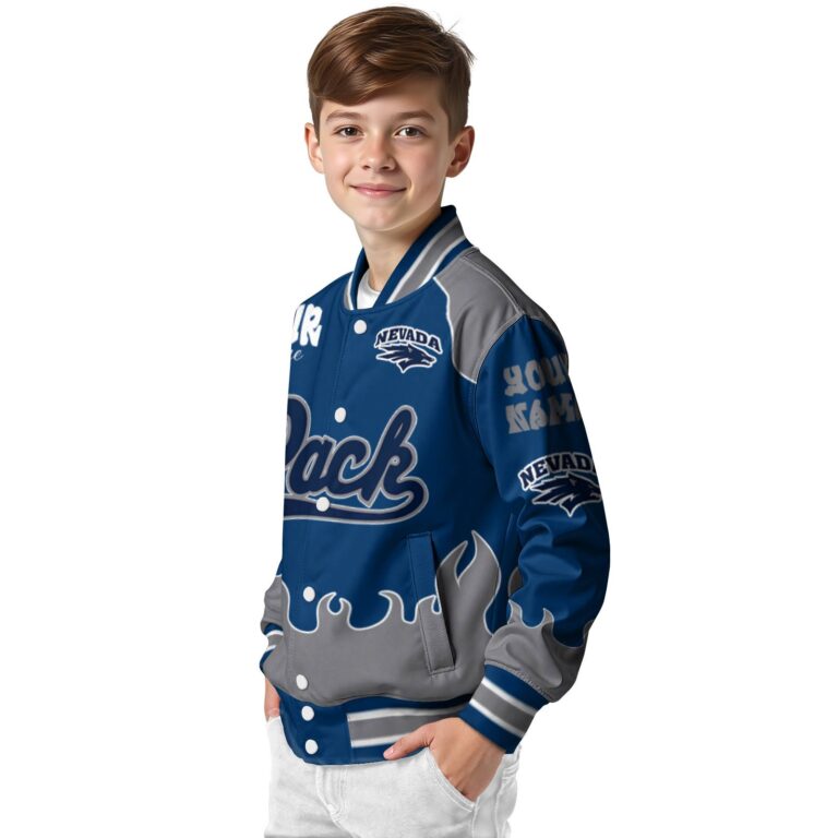 personalized nevada wolf pack fire graphic blue jacket trendy