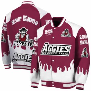 personalized new mexico state aggies fire graphic crimson jacket fashion forward