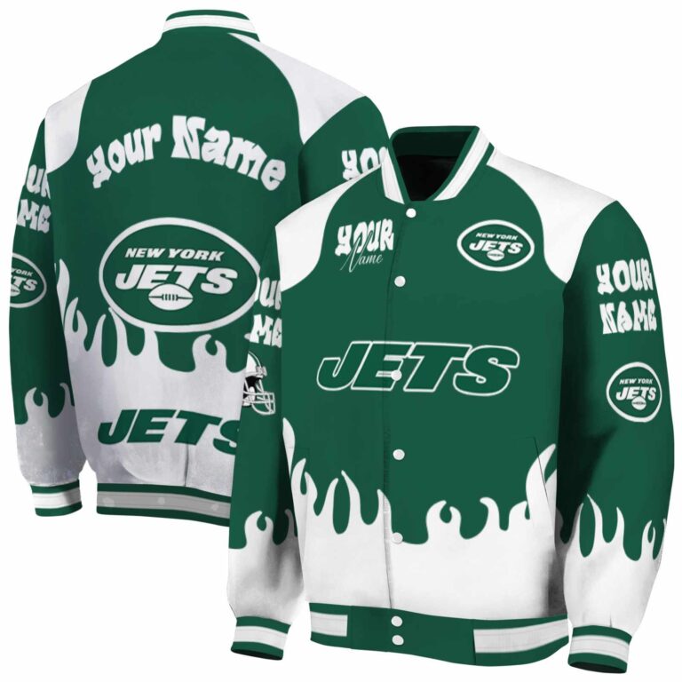 personalized new york jets fire graphic green jacket fashion forward