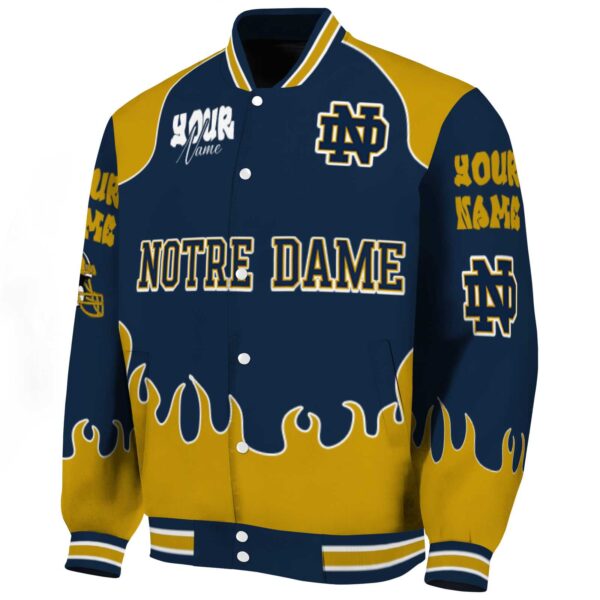 personalized notre dame fighting irish fire graphic navy jacket best selling