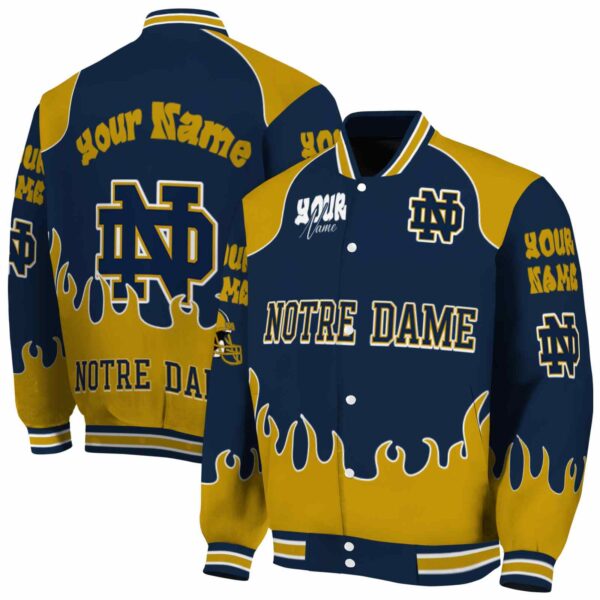 personalized notre dame fighting irish fire graphic navy jacket fashion forward