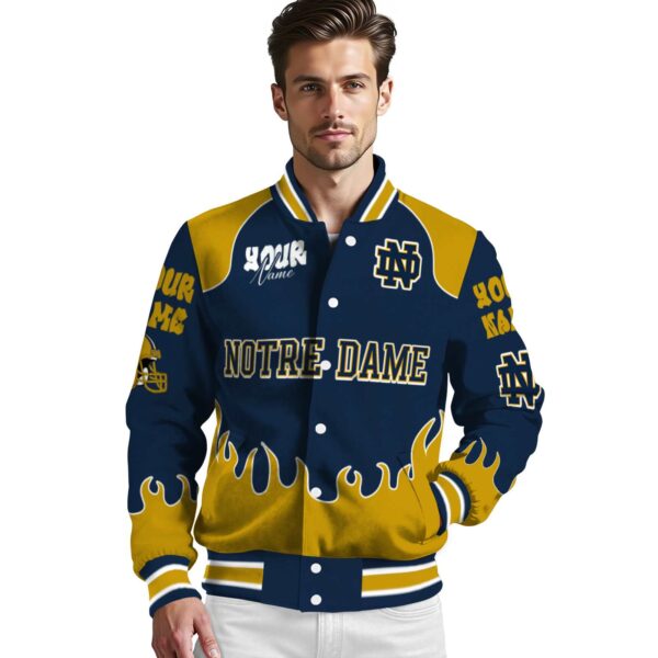 personalized notre dame fighting irish fire graphic navy jacket high quality