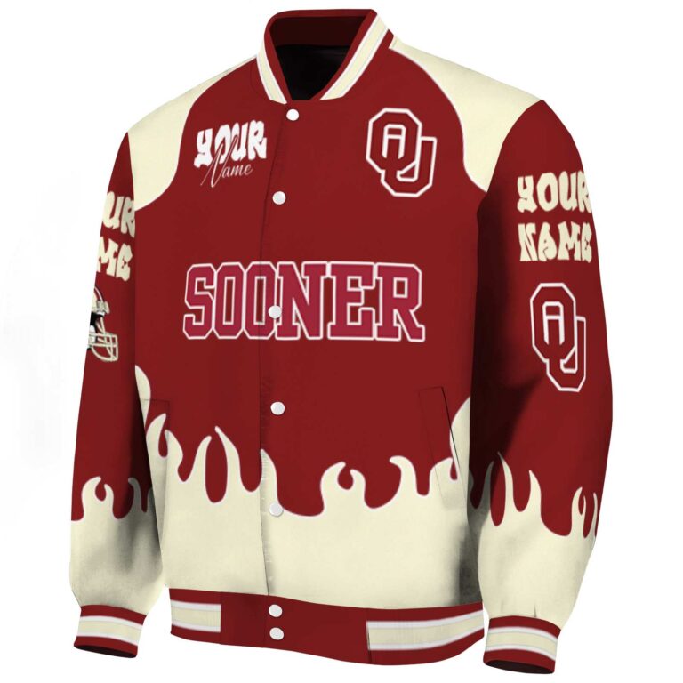 personalized oklahoma sooners fire graphic crimson jacket best selling