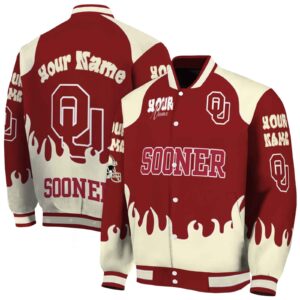 personalized oklahoma sooners fire graphic crimson jacket fashion forward