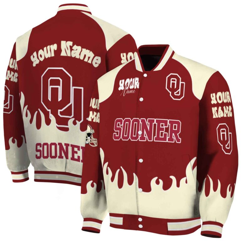 personalized oklahoma sooners fire graphic crimson jacket fashion forward