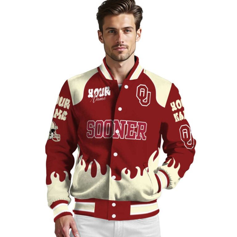 personalized oklahoma sooners fire graphic crimson jacket high quality